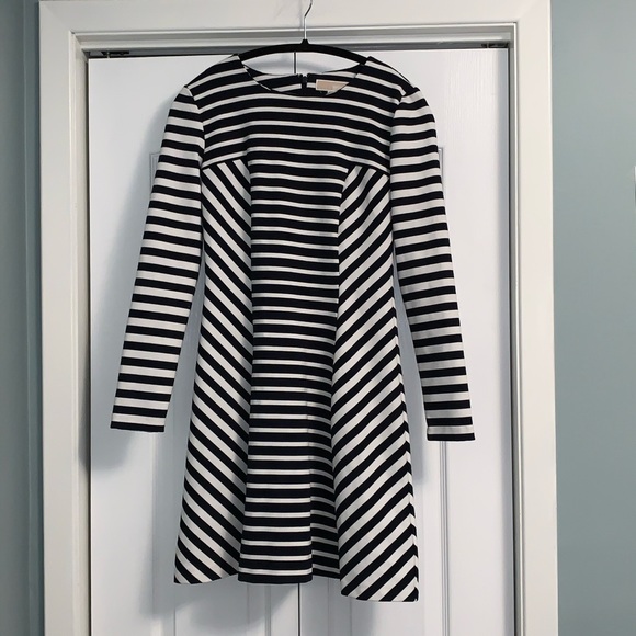 MICHEAL MICHAEL KORS fit and flare striped long sleeve mini Dress size 4 skater - Picture 8 of 12